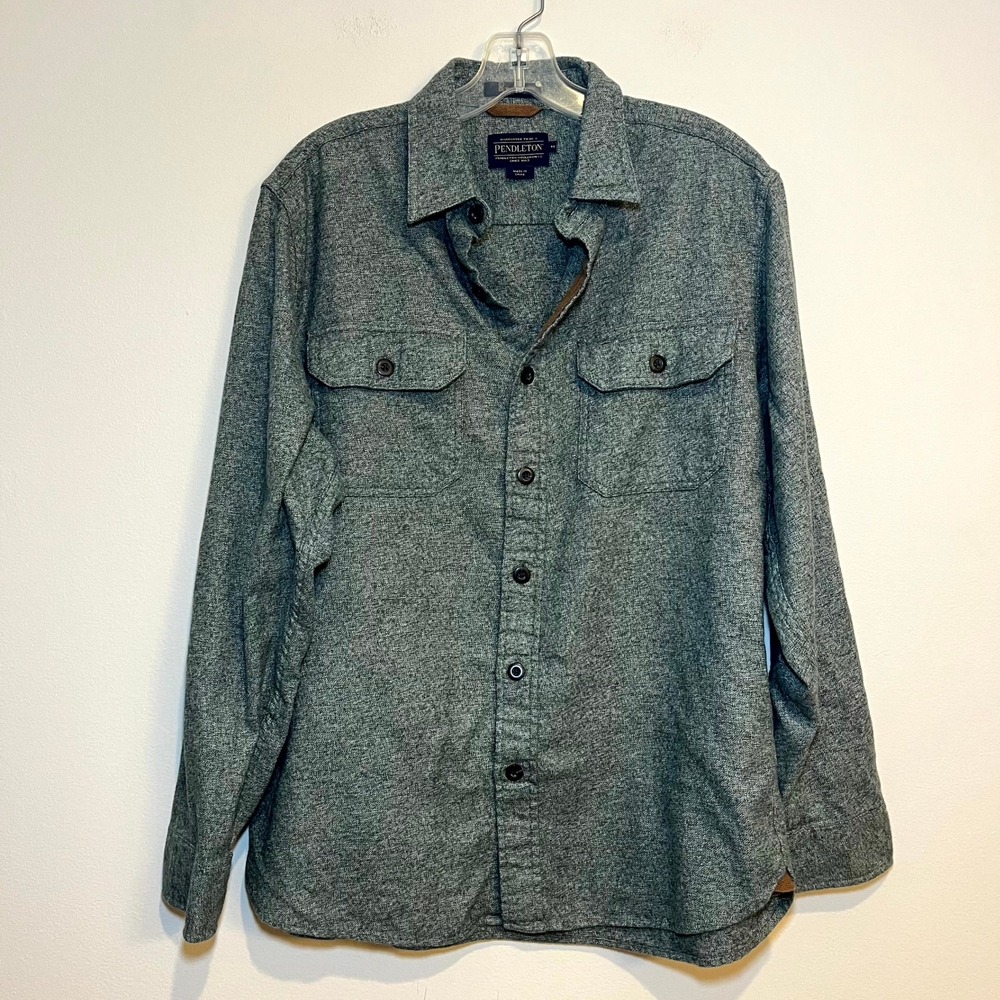 Pendleton Shirt Burnside Button Up Flannel Heathered Green Cotton Mens Medium